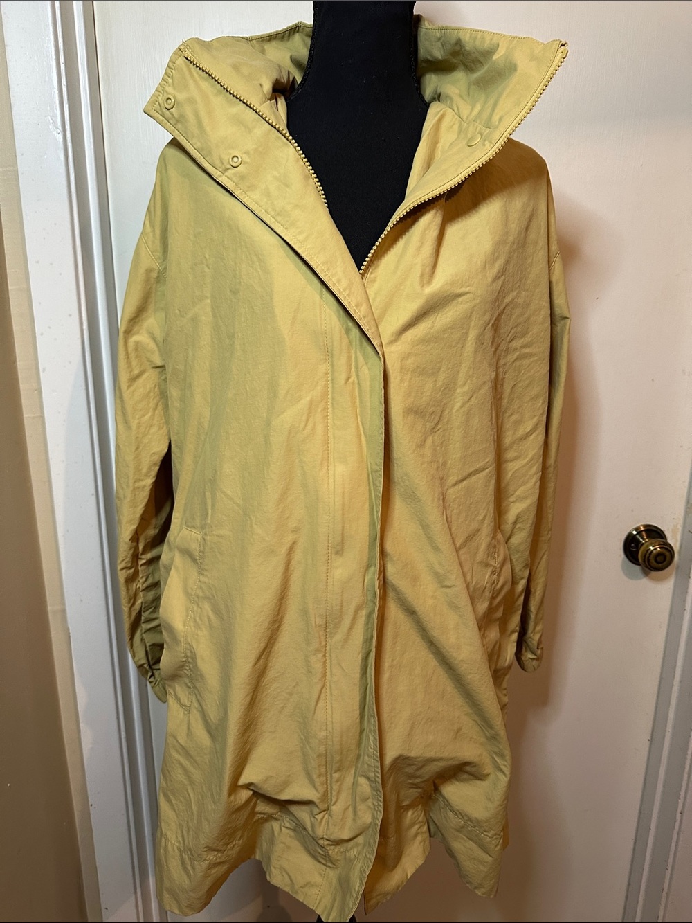Eileen Fisher Organic Cotton Nylon Hooded Long Coat Jacket XS